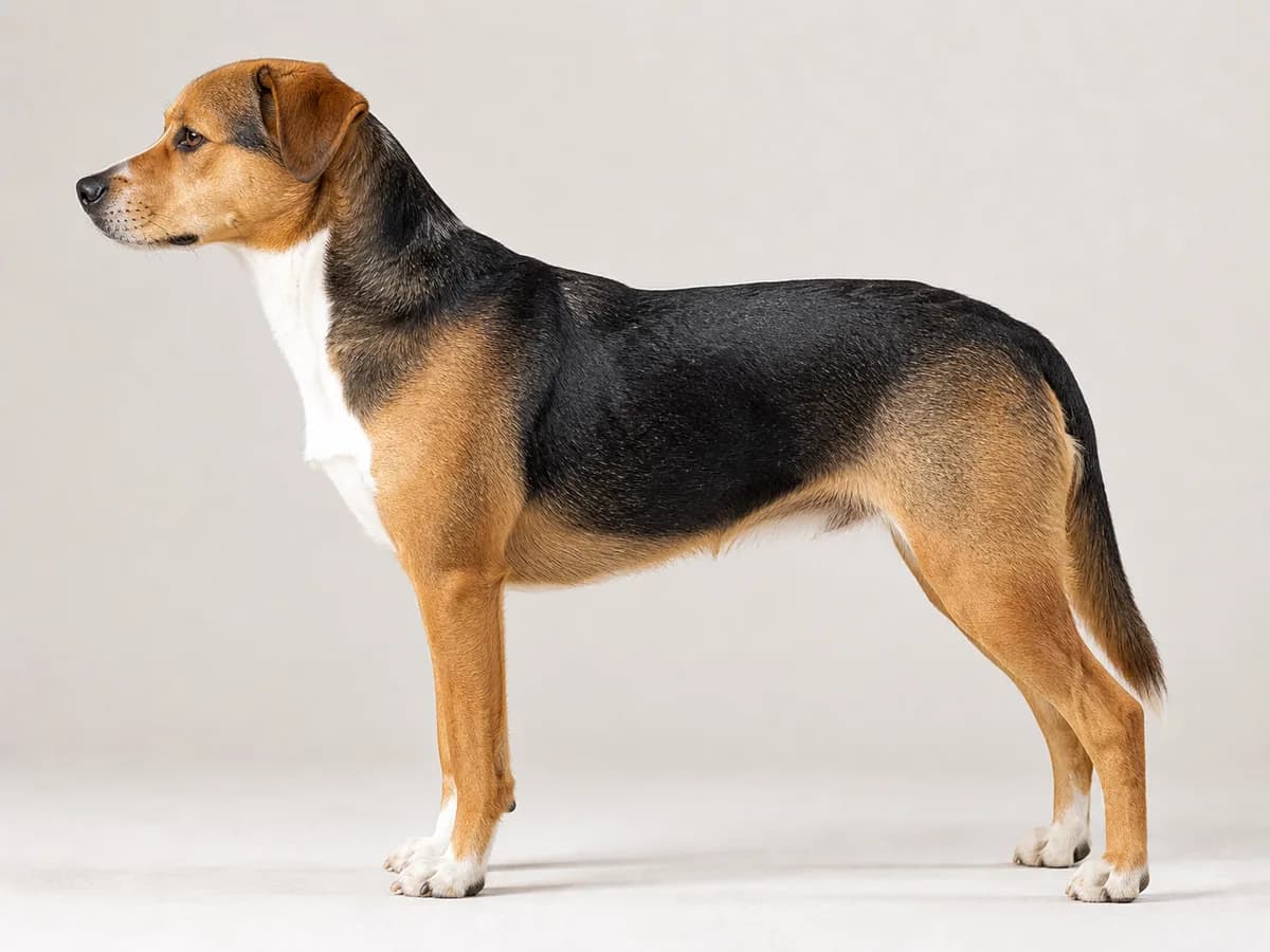 Perro sano de perfil para evaluación de condición corporal